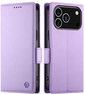 Lunso iPhone 17 Pro hoesje - PU leren Bookcase met ruimte voor pasjes - Lila Paars