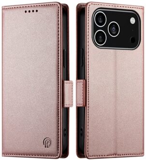 Lunso iPhone 17 Pro hoesje - PU leren Bookcase met ruimte voor pasjes - Rose Goud