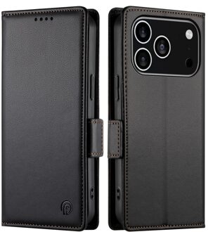 Lunso iPhone 17 Pro hoesje - PU leren Bookcase met ruimte voor pasjes - Zwart