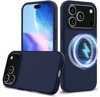 Lunso iPhone 17 Pro Max hoesje - Flexibel siliconen Backcover met MagSafe - Donkerblauw