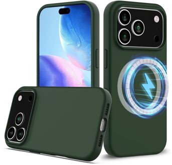 Lunso iPhone 17 Pro Max hoesje - Flexibel siliconen Backcover met MagSafe - Groen