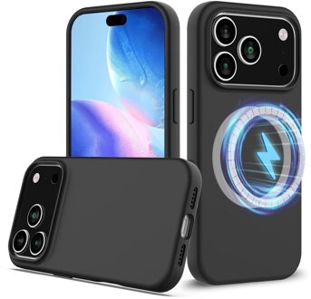 Lunso iPhone 17 Pro Max hoesje - Flexibel siliconen Backcover met MagSafe - Zwart