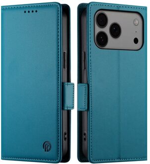 Lunso iPhone 17 Pro Max hoesje - PU leren Bookcase met ruimte voor pasjes - Blauw