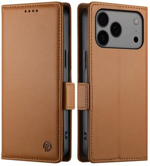 Lunso iPhone 17 Pro Max hoesje - PU leren Bookcase met ruimte voor pasjes - Bruin