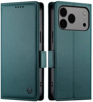 Lunso iPhone 17 Pro Max hoesje - PU leren Bookcase met ruimte voor pasjes - Groen