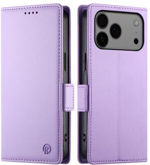 Lunso iPhone 17 Pro Max hoesje - PU leren Bookcase met ruimte voor pasjes - Lila Paars