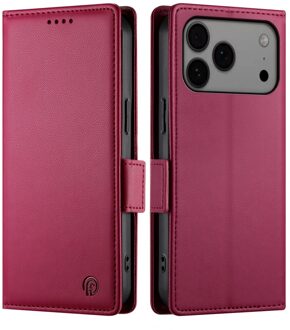 Lunso iPhone 17 Pro Max hoesje - PU leren Bookcase met ruimte voor pasjes - Rood