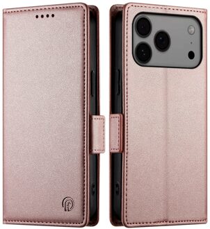 Lunso iPhone 17 Pro Max hoesje - PU leren Bookcase met ruimte voor pasjes - Rose Goud
