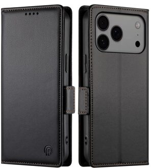 Lunso iPhone 17 Pro Max hoesje - PU leren Bookcase met ruimte voor pasjes - Zwart