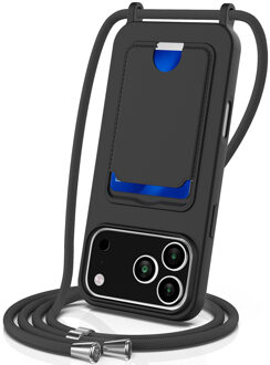 Lunso iPhone 17 Pro - Telefoonhoes met koord en kaarthouder - Zwart