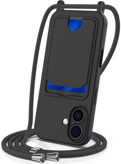 Lunso iPhone 17 - Telefoonhoes met koord en kaarthouder - Zwart