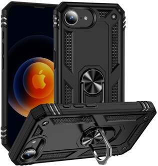 Lunso iPhone 17e / iPhone 16e hoesje - Armor backcover met ringhouder - Zwart