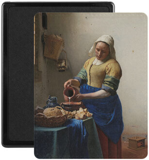 Lunso Kobo Aura Edition 1 hoes (6 inch) - Vegan Saffiano Leren sleep cover - Vermeer Melkmeisje Blauw, Geel, Meerdere kleuren