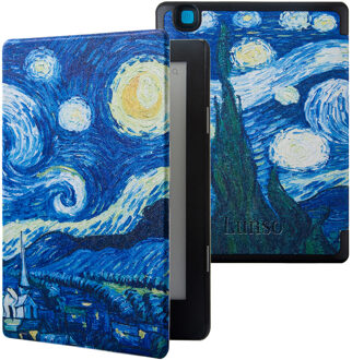 Lunso Kobo Aura Edition 2 hoes (6 inch) - sleepcover - Van Gogh Sterrennacht Blauw, Wit, Geel