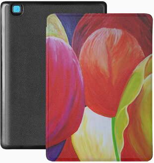 Lunso Kobo Aura Edition 2 hoes (6 inch) - Vegan Saffiano Leren sleep cover - Tulpen Geel, Roze, Oranje, Meerdere kleuren