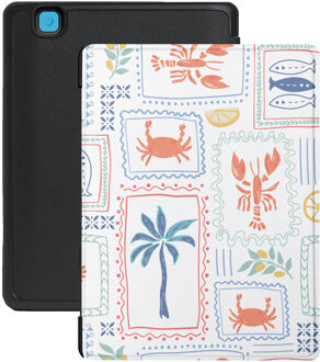 Lunso Kobo Aura Edition 2 hoesje (6 inch) - Vegan Saffiano Leren Sleep Cover - Riviera Postcards Wit, Meerdere kleuren