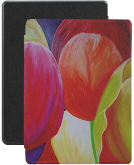 Lunso Kobo Aura H20 Edition 1 hoes (6.8 inch) - Vegan Saffiano Leren sleep cover - Tulpen Geel, Roze, Oranje, Meerdere kleuren