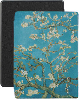 Lunso Kobo Aura H20 Edition 1 hoes (6.8 inch) - Vegan Saffiano Leren sleep cover - Van Gogh Amandelbloesem Wit, Groen, Bruin, Meerdere kleuren