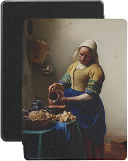 Lunso Kobo Aura H20 Edition 1 hoes (6.8 inch) - Vegan Saffiano Leren sleep cover - Vermeer Melkmeisje Blauw, Geel, Meerdere kleuren