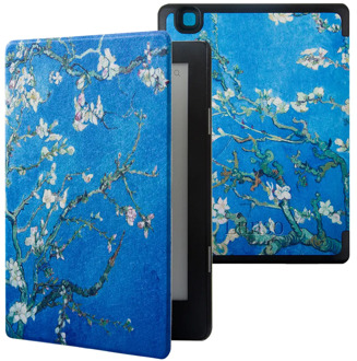 Lunso Kobo Aura H20 Edition 2 hoes (6.8 inch) - sleepcover - Van Gogh Amandelbloesem Blauw, Wit, Bruin, Meerdere kleuren