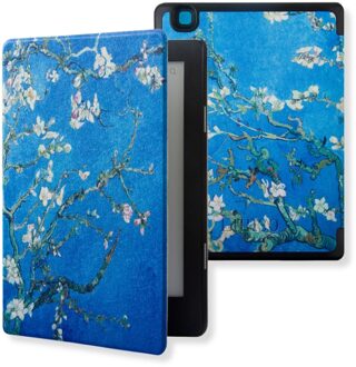 Lunso Kobo Aura H20 Edition 2 hoes (6.8 inch) - sleepcover - Van Gogh Amandelbloesem Blauw, Wit, Bruin, Meerdere kleuren