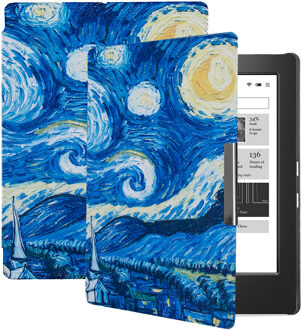 Lunso Kobo Aura H2o edition 1 hoes (6.8 inch) - sleep cover - Van Gogh Sterrennacht Blauw, Wit, Geel