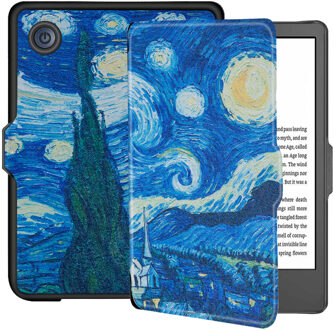 Lunso Kobo Clara 2E hoes (6 inch) - sleep cover - Van Gogh Sterrennacht Blauw, Wit, Geel
