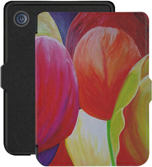 Lunso Kobo Clara 2E hoes (6 inch) - Vegan Saffiano Leren sleep cover - Tulpen Rood, Groen, Geel, Roze, Oranje, Meerdere kleuren