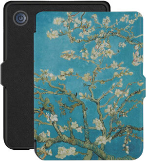 Lunso Kobo Clara 2E hoes (6 inch) - Vegan Saffiano Leren sleep cover - Van Gogh Amandelbloesem Wit, Groen, Bruin