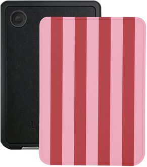 Lunso Kobo Clara BW / Clara Colour hoesje (6 inch) - Vegan Saffiano Leren Sleep Cover - Candy Floss Rood, Roze