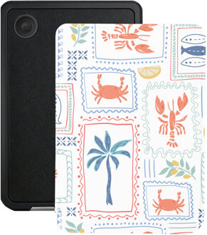 Lunso Kobo Clara BW / Clara Colour hoesje (6 inch) - Vegan Saffiano Leren Sleep Cover - Riviera Postcards Wit, Meerdere kleuren