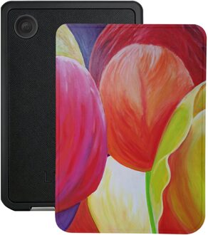 Lunso Kobo Clara BW / Clara Colour hoesje (6 inch) - Vegan Saffiano Leren Sleep Cover - Tulpen Rood, Geel, Oranje, Meerdere kleuren