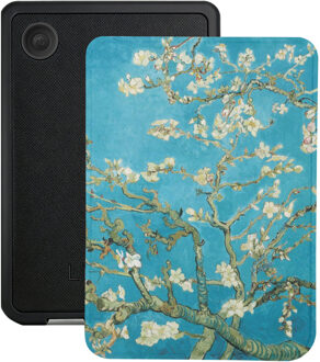 Lunso Kobo Clara BW / Clara Colour hoesje (6 inch) - Vegan Saffiano Leren Sleep Cover - Van Gogh Amandelbloesem Blauw, Wit, Groen, Meerdere kleuren