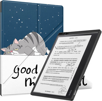 Lunso Kobo Elipsa 2E hoes (10 inch) - Origami sleepcover - Lazy Cat Blauw, Wit