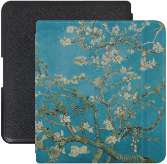 Lunso Kobo Forma hoes (8 inch) - Vegan Saffiano Leren sleepcover - Van Gogh Amandelbloesem Blauw, Geel, Meerdere kleuren