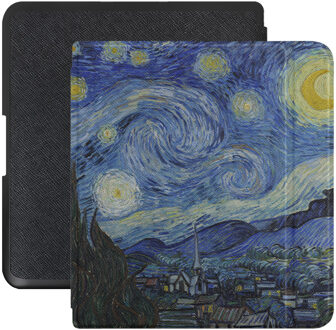 Lunso Kobo Forma hoes (8 inch) - Vegan Saffiano Leren sleepcover - Van Gogh Sterrennacht Blauw, Geel, Meerdere kleuren