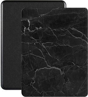 Lunso Kobo Glo / Glo HD / Touch 2.0 (6 inch) - Vegan saffiano leren sleepcover hoes - Marble Shire Zwart, Wit