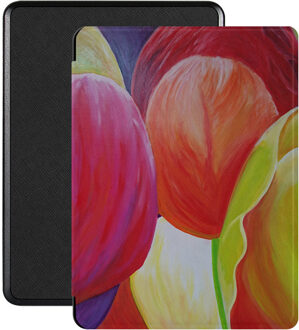 Lunso Kobo Glo / Glo HD / Touch 2.0 hoes (6 inch) - Vegan Saffiano Leren sleep cover - Tulpen Geel, Roze, Oranje
