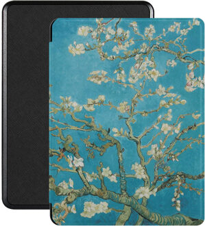 Lunso Kobo Glo / Glo HD / Touch 2.0 hoes (6 inch) - Vegan Saffiano Leren sleep cover - Van Gogh Amandelbloesem Blauw, Wit, Bruin