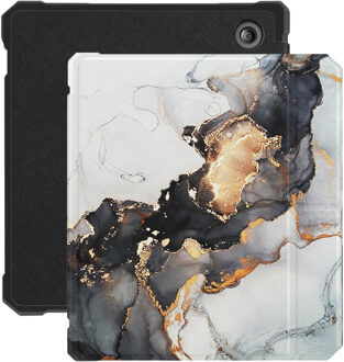 Lunso Kobo Libra 2 (7 inch) - Vegan saffiano leren sleepcover hoes - Marble Magnus Zwart, Goud, Grijs, Meerdere kleuren