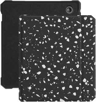 Lunso Kobo Libra 2 (7 inch) - Vegan saffiano leren sleepcover hoes - Terrazzo Bergamo Zwart, Wit