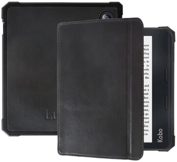 Lunso Kobo Libra 2 hoes (7 inch) - Lederen sleep cover - Zwart
