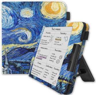 Lunso Kobo Libra Colour hoes (7 inch) - Luxe Stand sleepcover - Van Gogh Sterrennacht Blauw, Geel, Meerdere kleuren