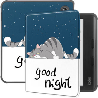 Lunso Kobo Libra Colour hoes (7 inch) - sleepcover - Lazy Cat Blauw, Wit