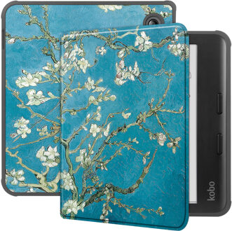 Lunso Kobo Libra Colour hoes (7 inch) - sleepcover - Van Gogh Amandelbloesem Wit, Groen, Bruin