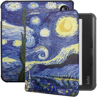 Lunso Kobo Libra Colour hoes (7 inch) - sleepcover - Van Gogh Sterrennacht Blauw, Bruin, Geel, Meerdere kleuren