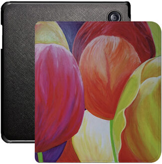 Lunso Kobo Libra Colour hoes (7 inch) - Vegan Saffiano Leren sleepcover - Tulpen Geel, Roze, Oranje, Meerdere kleuren