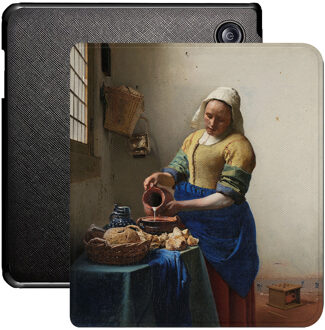 Lunso Kobo Libra Colour hoes (7 inch) - Vegan Saffiano Leren sleepcover - Vermeer Melkmeisje Blauw, Bruin, Geel, Meerdere kleuren