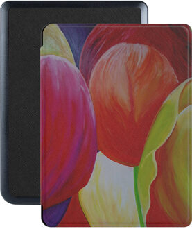 Lunso Kobo Nia hoes (6 inch) - Vegan Saffiano Leren sleep cover - Tulpen Geel, Roze, Oranje, Meerdere kleuren