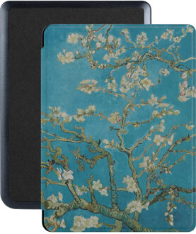 Lunso Kobo Nia hoes (6 inch) - Vegan Saffiano Leren sleep cover - Van Gogh Amandelbloesem Blauw, Wit, Groen, Bruin, Meerdere kleuren